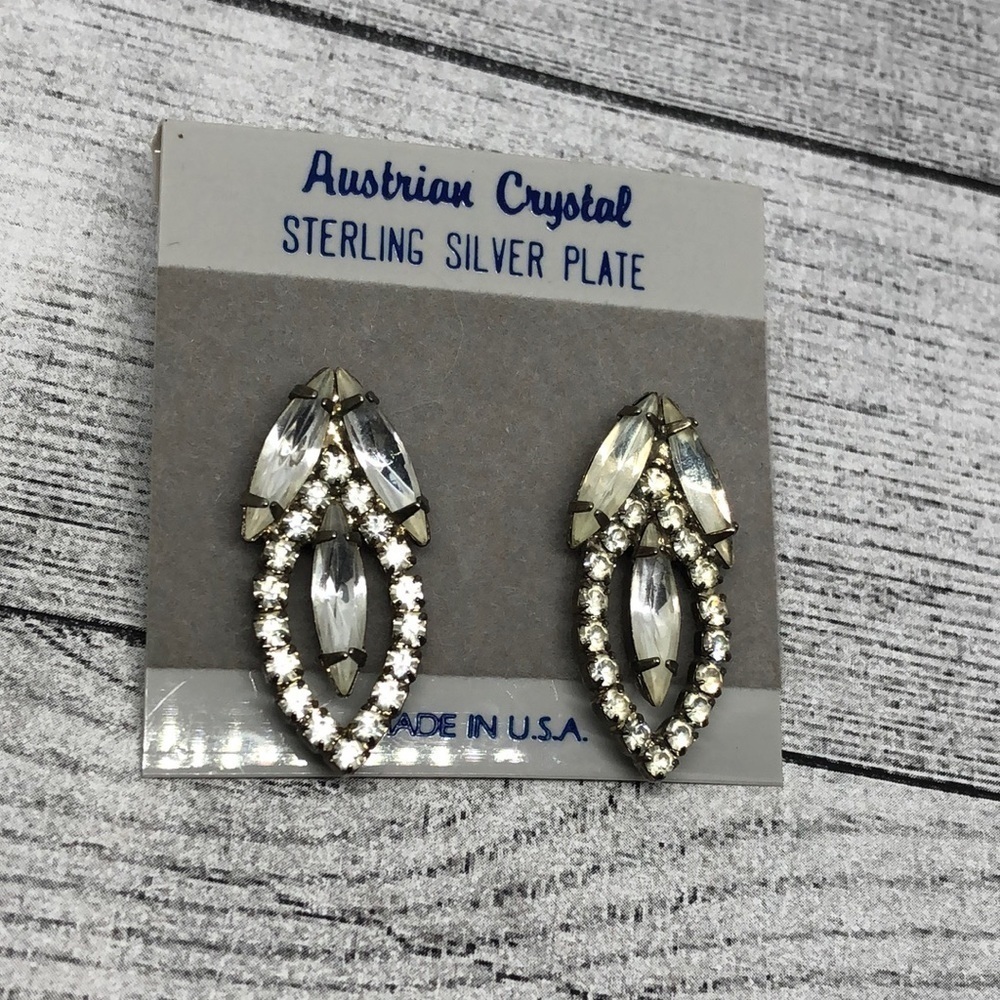 VINTAGE sterling plated crystal baguette earrings glam statement evening
